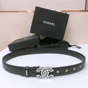 CHANEL BELT 3CM IN BLACK EMBROIDERED LAMBSKIN SILVER  HARDWARE