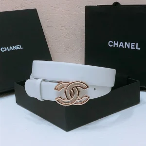 CHANEL BELT 3CM IN WHITE LAMBSKIN WITH GOLD HARDWARE