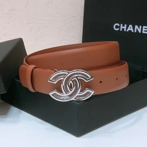 CHANEL BELT 3CM BROWN EMBROIDERED LAMBSKIN WITH SILVER HARDWARE