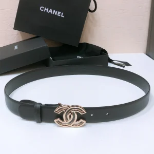 CHANEL BELT 3CM IN BLACK LAMBSKIN WITH GOLD HARDWARE