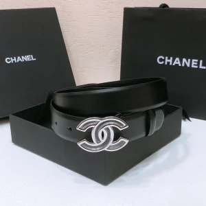 CHANEL BELT 3CM IN BLACK LAMBSKIN SILVER HARDWARE