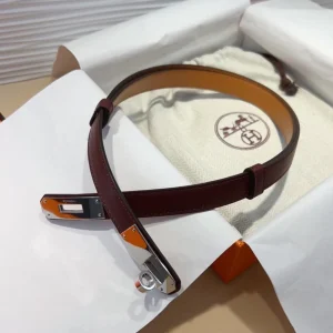 hm kelly belt 18mm burgundy calfskin silver buckle