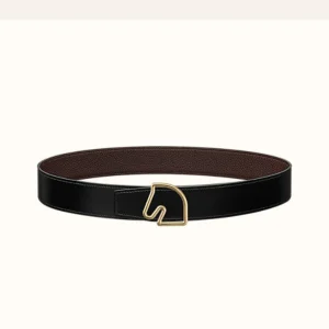 BOUCLE BELT BUCKLE & REVERSIBLE CHOCOLATE BROWN AND BLACK LEATHER STRAP 38MM GOLD HARDWARE