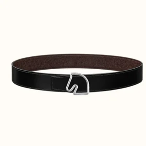 BOUCLE BELT BUCKLE & REVERSIBLE CHOCOLATE BROWN AND BLACK LEATHER STRAP 38MM SILVER HARDWARE