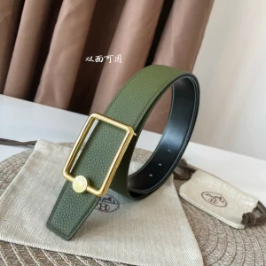 OSCAR BELT BUCKLE & REVERSIBLE OLIVE GREEN LEATHER STRAP 38MM GOLD HARDWARE