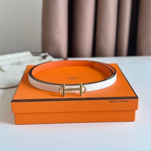 HM GAMMA BUCKLE & REVERSIBLE WHITE AND ORANGE LEATHER STRAP 13MM GOLD HARDWARE