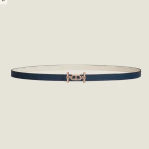 HM ANCRE BUCKLE & REVERSIBLE WHITE AND NAVY BLUE LEATHER STRAP 13MM GOLD HARDWARE