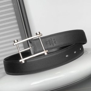 HM REVERSIBLE BLACK LEATHER STRAP 32 MM SILVER HARDWARE