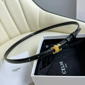 MINI TRIOMPHE BELT 13 MM BLACK LEATHER GOLD HARDWARE