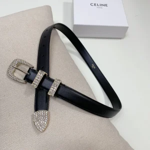 CL 25 MM MARCO BELT WITH STRASS IN BLACK CALFSKIN GOLD HARDWARE