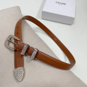 CL 25 MM MARCO BELT WITH STRASS IN BRONZE BROWN CALFSKIN GOLD HARDWARE