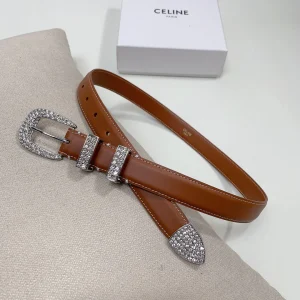 CL 25 MM MARCO BELT WITH STRASS IN BRONZE BROWN CALFSKIN SILVER HARDWARE
