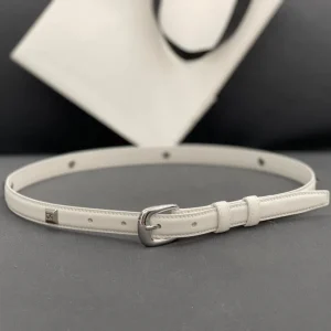 CL SMALL 18 MM TRIOMPHE BELT IN TAURILLON WHITE LEATHER SILVER HARDWARE
