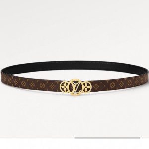 LV S-LOCK BELT 20 MM TAUPE BROWN MONOGRAM AND BLACK CALFSKIN GOLD HARDWARE