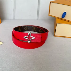 LV  MINI FLOWERGRAM 30MM REVERSIBLE BELT IN CHERRY RED CALFSKIN SILVER HARDWARE