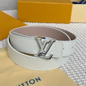 LV 30 MM BELTS IN WHITE AND PINK PASTEL CALFSKIN SILVER HARDWARE