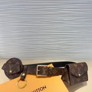 LV MULTI POCKET 30MM BELT IN DARK BROWN MONOGRAM CALFSKIN GOLD HARDWARE