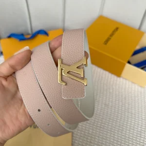LV 30 MM BELTS IN WHITE AND PINK PASTEL CALFSKIN GOLD HARDWARE