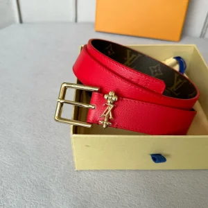 LV BLOOM 30MM BELT IN ROSE RED CALFSKIN GOLD HARDWARE