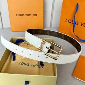 LV BLOOM 30MM BELT IN WHITE CALFSKIN GOLD HARDWARE