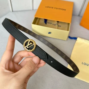 LV Circle Nautical 20mm Reversible Belt Gold Buckle Black Brown Leather