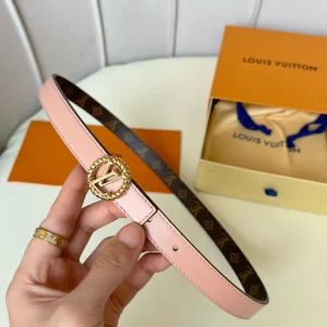 LV Circle Nautical 20mm Reversible Belt Gold Buckle Pink Brown Lambskin