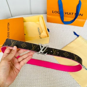 LV Initiales 30mm Reversible Belt Silver Rotating Buckle Hot Pink Brown Leather