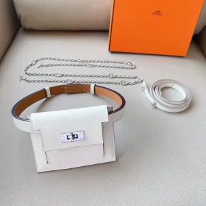 hm kelly belt 18mm with kelly pocket white epsom silver hardware