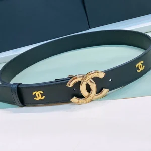 CC WOMEN'S BELT 30MM BUCKLE PINK GOLD LEATHER BLACK