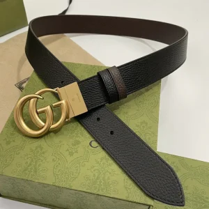 DOUBLE G GOLD BUCKLE 38MM BLACK BROWN LEATHER