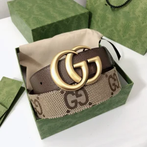 GG BELT 40MM GOLD BUCKLE BEIGE CANVAS