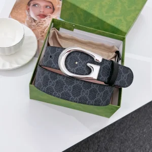 G BELT SILVER BUCKLE BLACK 40MM BEIGE CANVAS