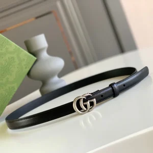 GG MARMONT THIN BELT DOUBLE G BUCKLE BLACK LEATHER