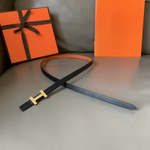 FOCUS BELT GOLD BUCKLE ORANGE AND BLACK REVERSIBLE LEATHER 1.3CM.