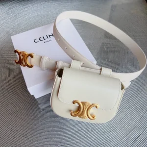cream calfskin belt bag triomphe gold buckle