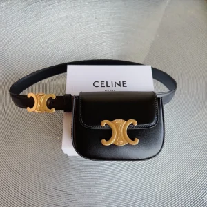 celin black calfskin belt bag triomphe gold buckle