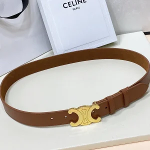 CEL Gold Buckle Belt 30mm Brown Calfskin 176406