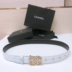 CHANEL BELT 3CM WHITE EMBROIDERED LAMBSKIN WITH GOLD HARDWARE