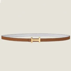 HM FOCUS BUCKLE & REVERSIBLE BRONZE BROWN AND WHITE LEATHER STRAP 13MM GOLD HARDWARE