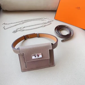 hm kelly belt 18mm with kelly pocket grey epsom silver hardware