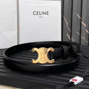 CEL 25mm Medium Triomphe Belt in Taurillon Black Leather 176283