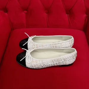 ballet flat white black tweed lambskin