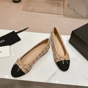 ballet flats beige black lambskin embroidery grosgrain