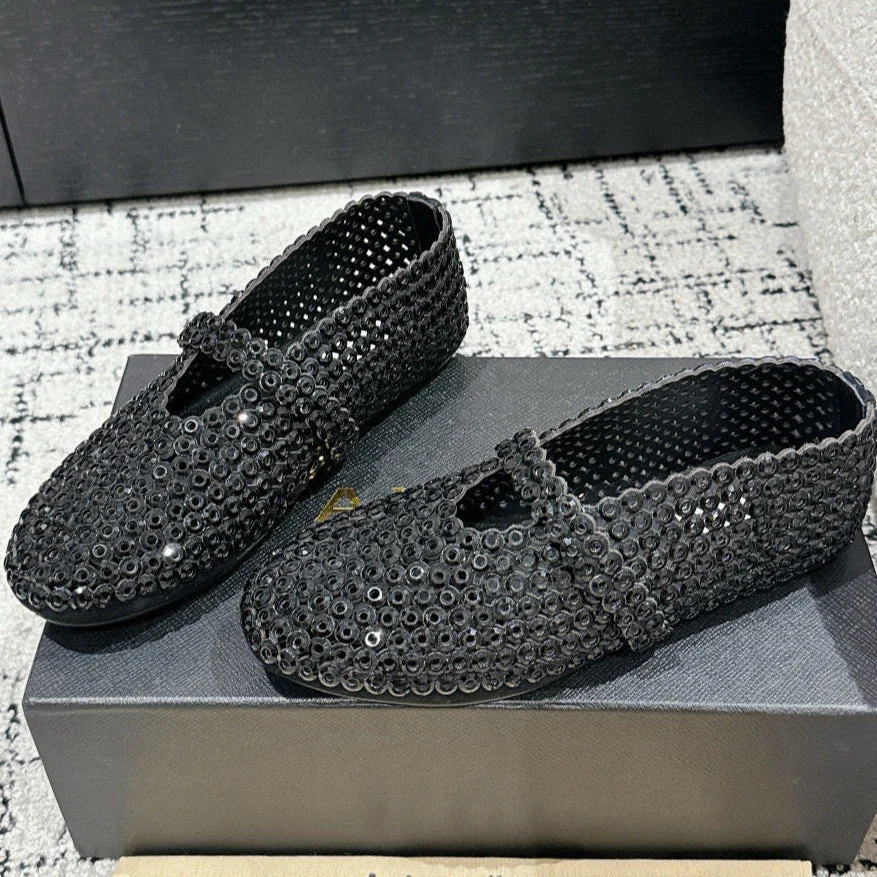 Alaia 25 Embellished Mary Jane Flats Black Suede  293178