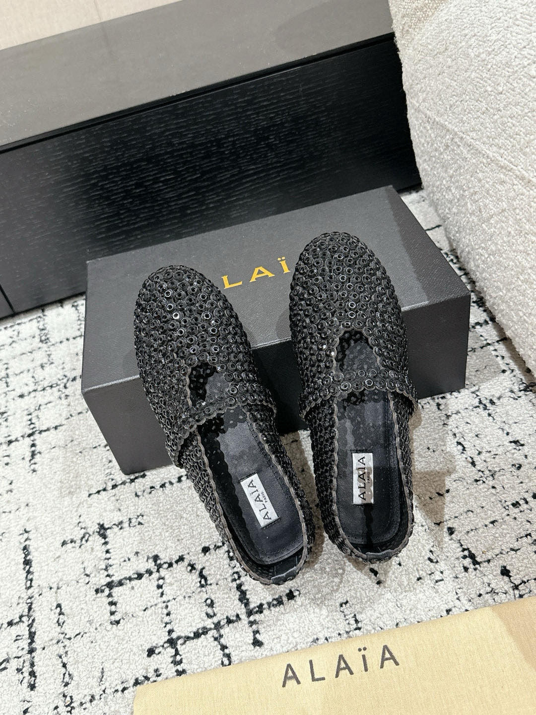 Alaia 25 Embellished Mary Jane Flats Black Suede  293178 - Image 2