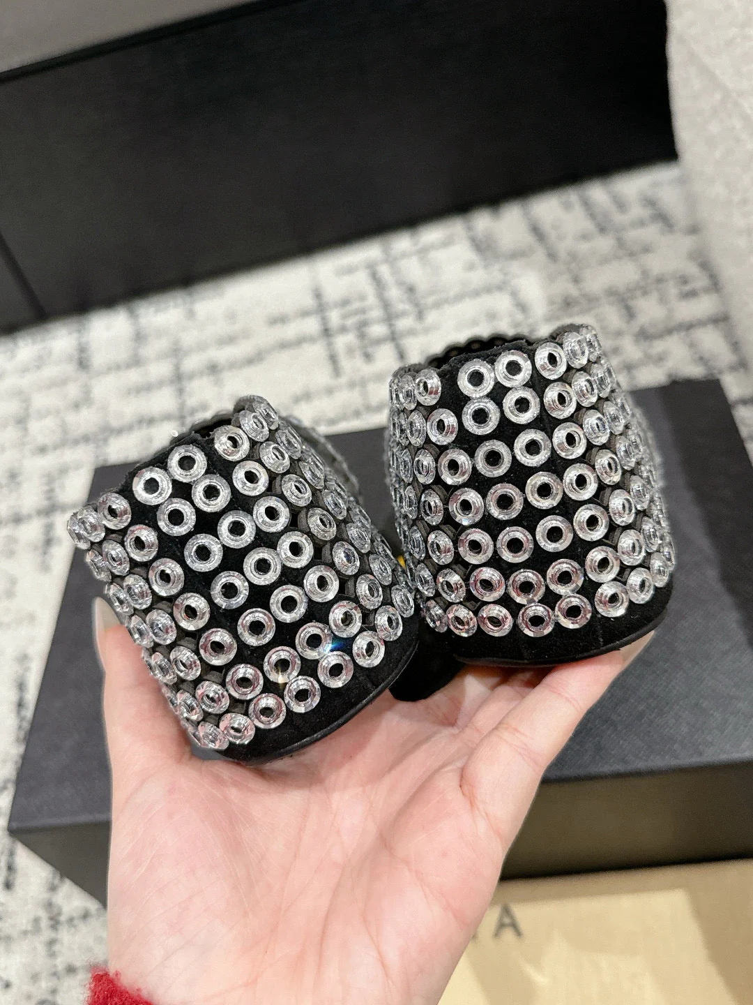 Alaia 25 Embellished Mary Jane Flats White Suede  293179 - Image 2