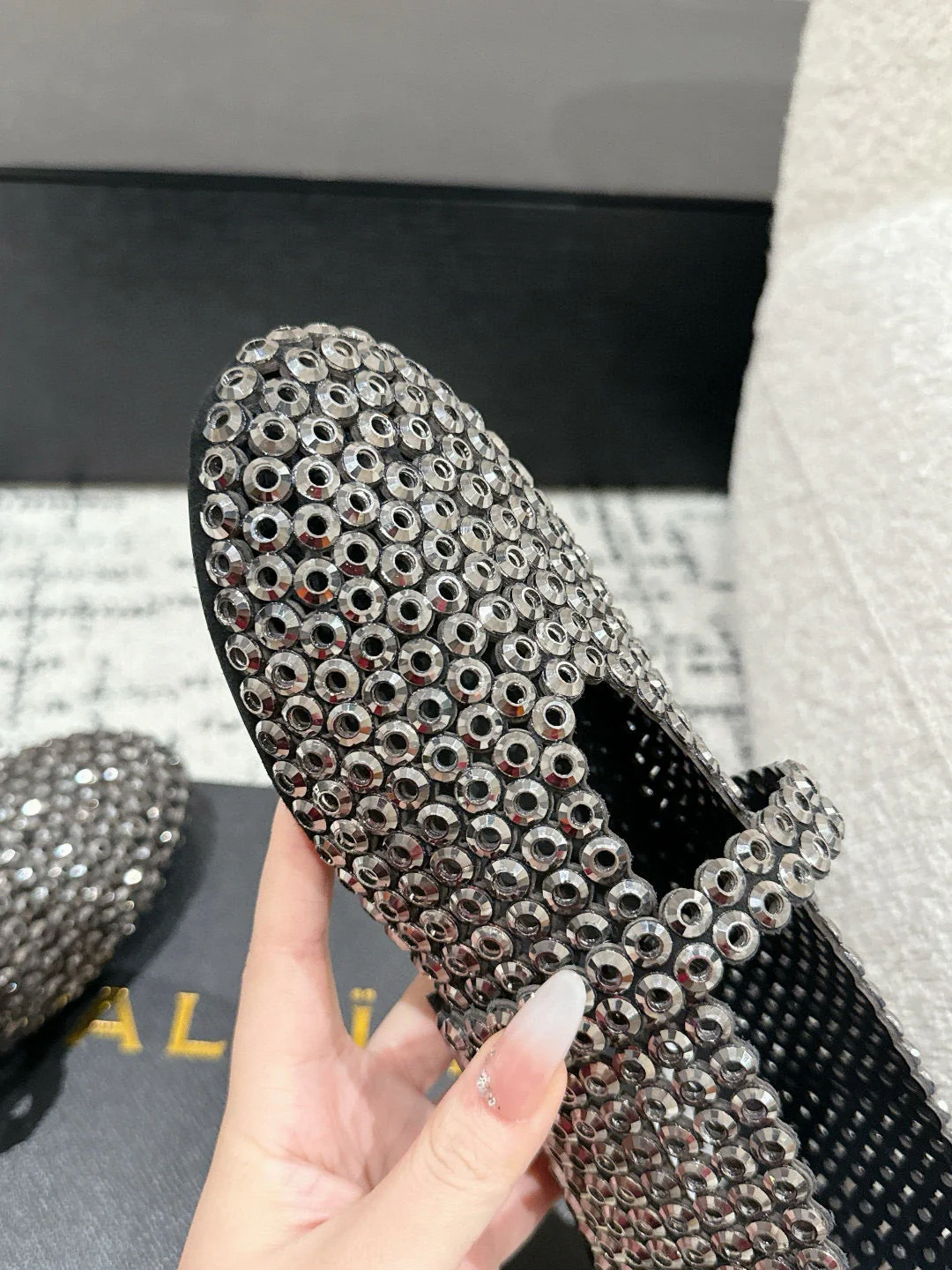 Alaia 25 Embellished Mary Jane Flats Silver Suede  293180 - Image 3