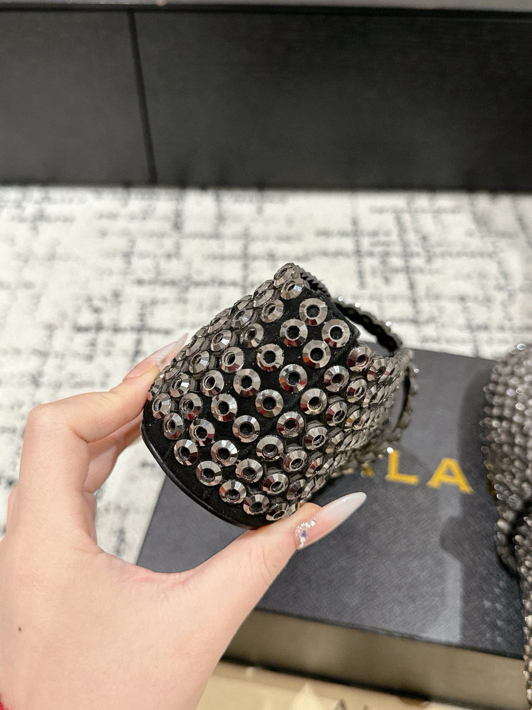 Alaia 25 Embellished Mary Jane Flats Silver Suede  293180 - Image 4