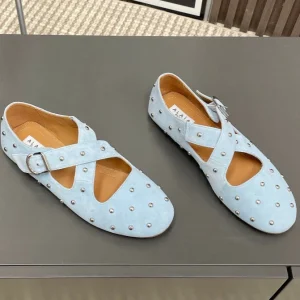 Alaia 2025 Criss Cross With Stud Ballet Flats Light Blue Suede 293212