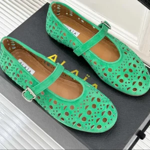 Alaia Women's Ballet Flat Shamrock Green Suede 293221